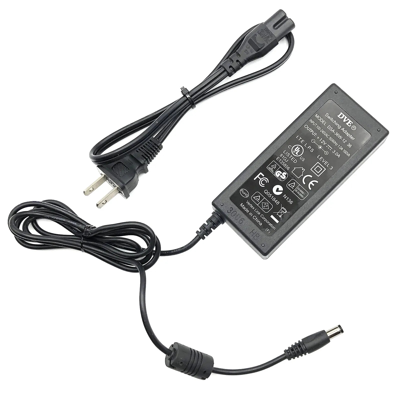 *Brand NEW*Genuine DVE +12V 3A 36W AC DC Switching Adapter Model DSA-36W-12 1 36 Power Supply - Click Image to Close